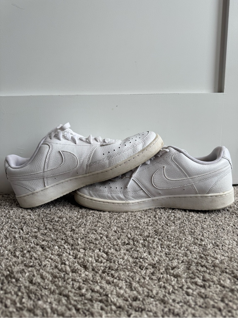 Nike Men’s Triple White Low Top Leather Sneakers - Size 10